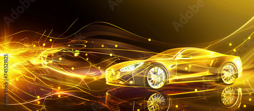 Supercar in holographic for travel and transportation concept in futuristic line graphic, design for abstract wallpaper and background in technology of future concept, elctric vehicle art design