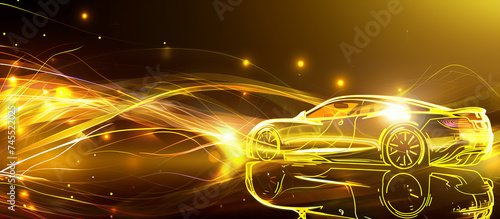 Supercar in holographic for travel and transportation concept in futuristic line graphic, design for abstract wallpaper and background in technology of future concept, elctric vehicle art design