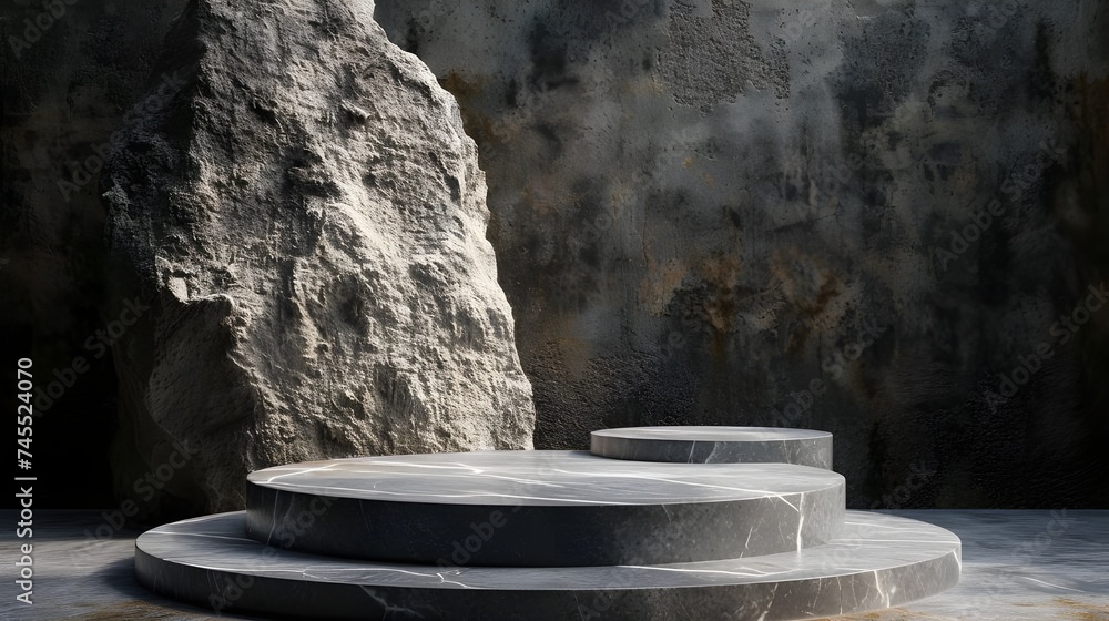 Natural stone and concrete podium in Natural background, show for packaging product
