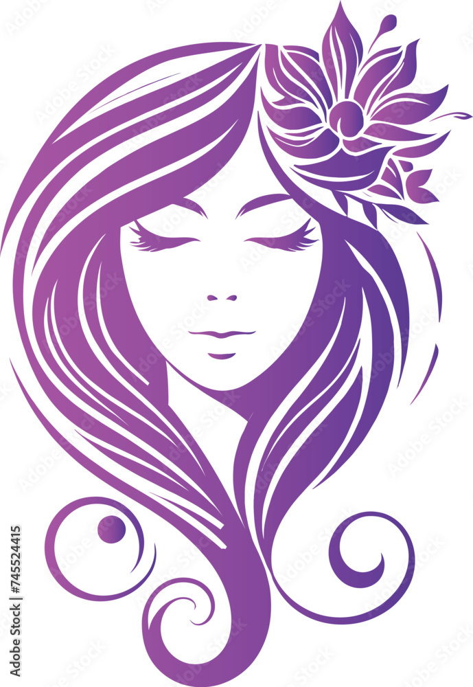 Woman profile beauty hair logo premium vector