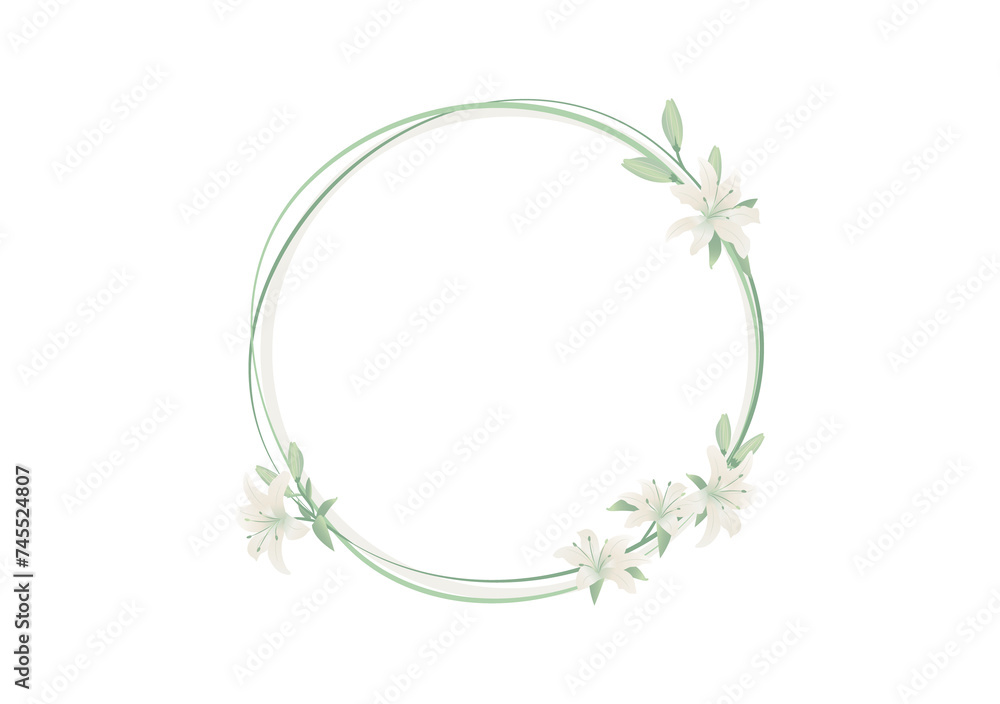Lily floral in crown frame ornament banner isolated on transparency background