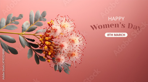 International Women's Day Concept with cherry blossom flower On Isolated Background
