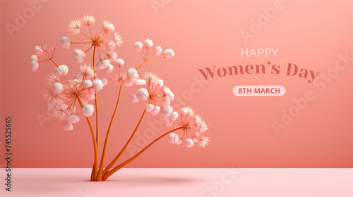 International Women's Day Concept with cherry blossom flower On Isolated Background
