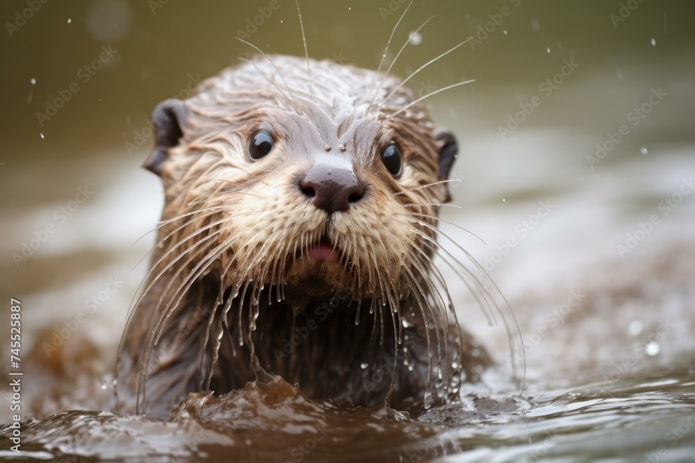 Otter baby wet. Wild animal. Generate Ai Otter baby wet. Wild animal. Generate Ai