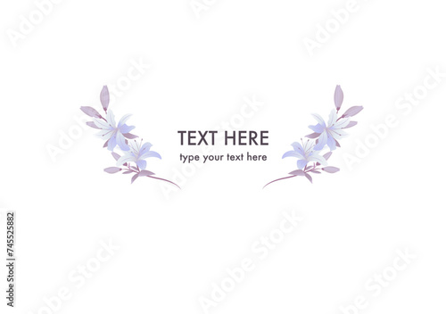 Lily floral frame ornament banner on white background