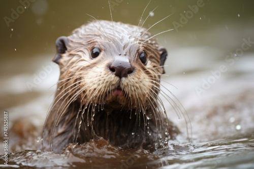 Otter baby wet. Wild animal. Generate Ai