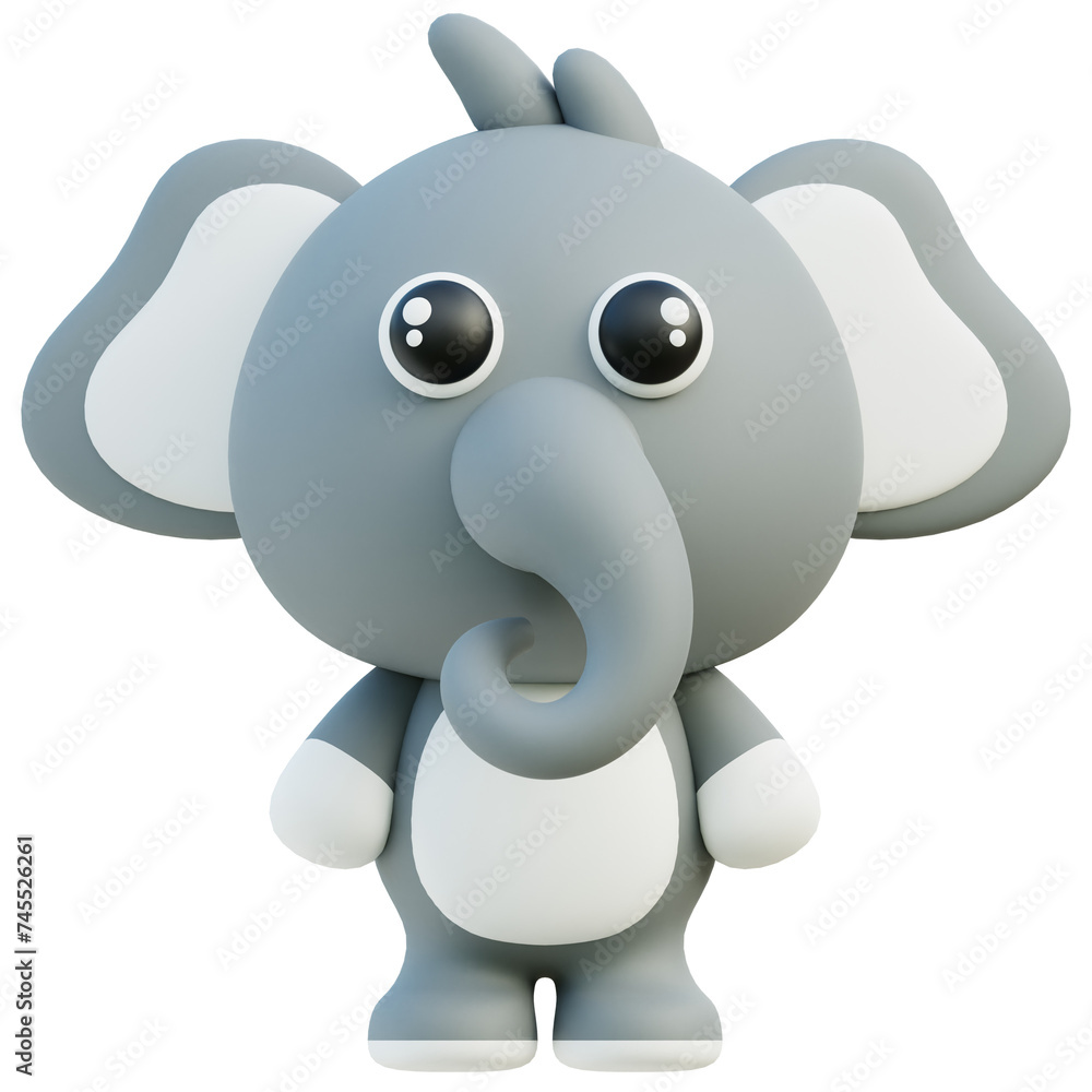 Cute 3D Elephant Character with Big Ears and Trunk Cute 3D Elephant Character with Big Ears and Trunk