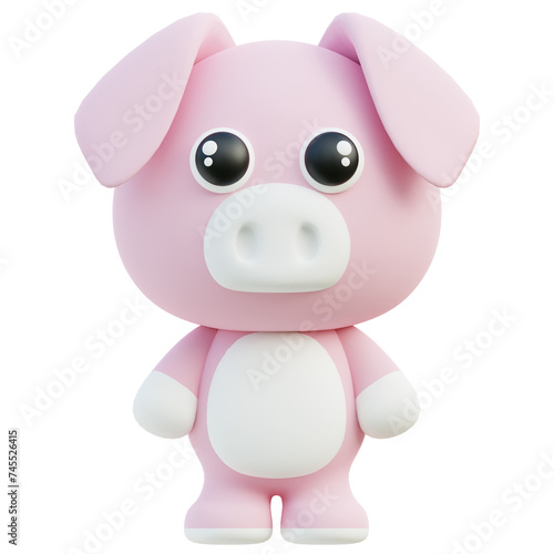Delightful 3D Pig Character with Big Eyes and a Pink Snout