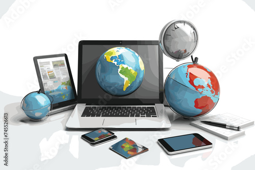 people connecting and working online together on laptop computer, remote working, work from home and work from anywhere concept, flat vector illustration