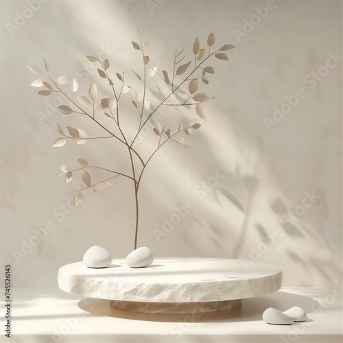 Display beige background vector 3d rendering with podium