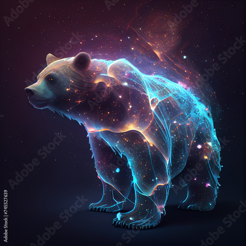 Bear from Galaxies spirals space nebula stars smoke. AI render