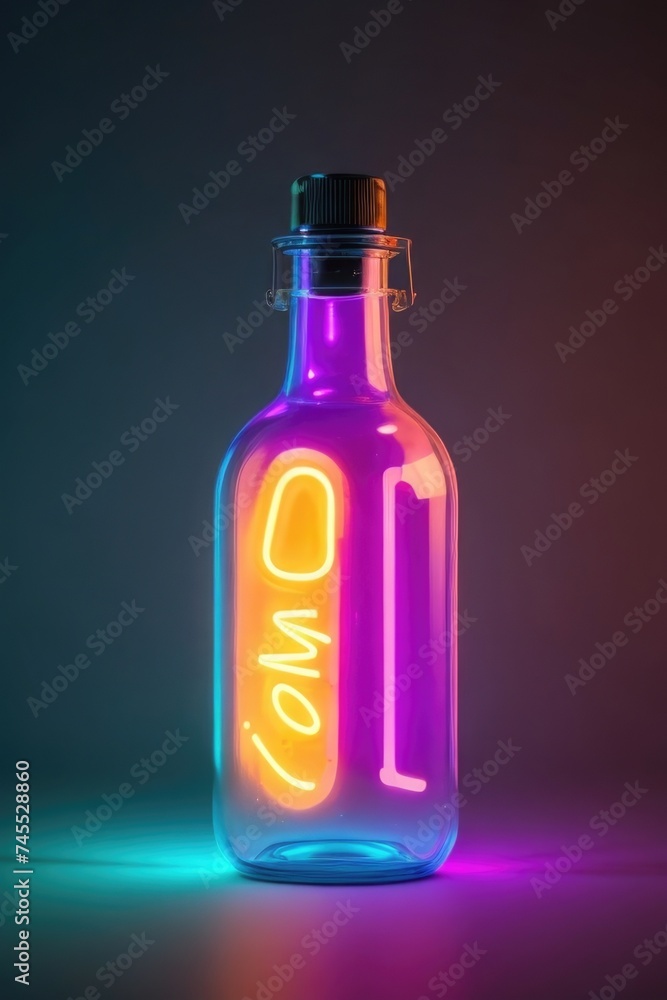 a bottle with a neon in it a bottle with a neon in it