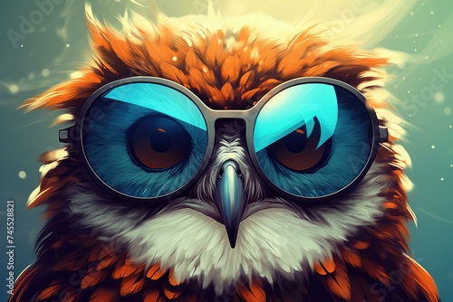 Owl glasses colorful polygonal. Decor closeup. Generate Ai