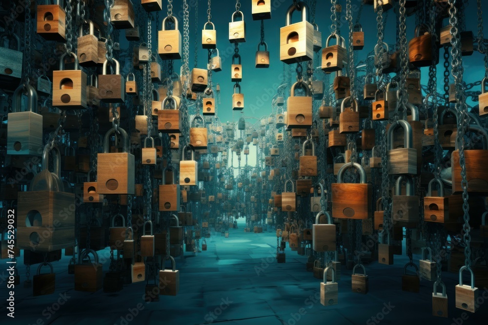 Obraz premium Padlock network. Digital online shield. Generate Ai