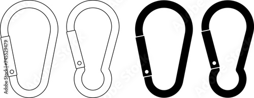 outline silhouette Carabiner clip icon set