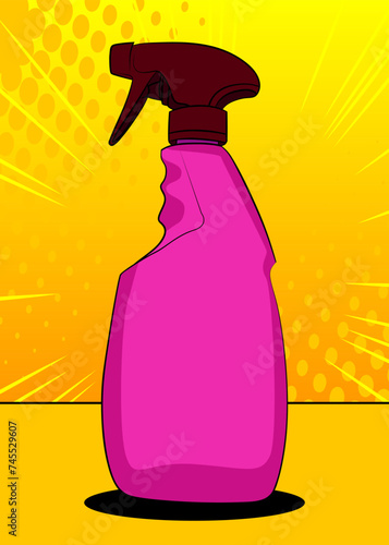 Cartoon Cleaning Product, comic book Spray Bottle. Retro vector comics pop art design.