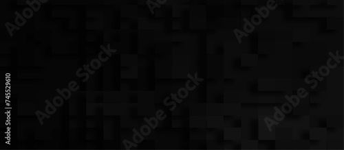 Abstract luxury black background of cubes or boxes, Random scaled black cube boxes block pattern geometric black vector background, geometric Unevenness three-dimensional shadow block pattern. photo