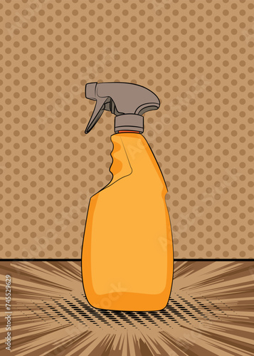 Cartoon Cleaning Product, comic book Spray Bottle. Retro vector comics pop art design.