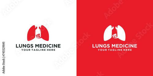 Lungs logo vector design template. lung treatment icon with a combination of a lung icon with a bottle and medicine in the logo. logo for lung health care
