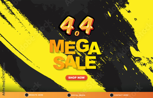 4.4 mega sale discount template banner with blank space for product sale with abstract gradient black and yellow background design