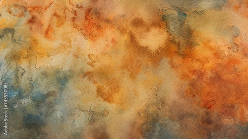 abstract background watercolours painting on textured paper, orange and brown.