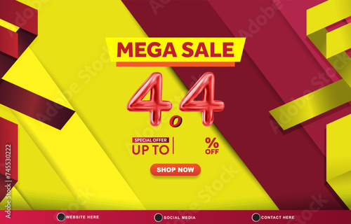 4.4 mega sale discount template banner with blank space for product sale with abstract gradient red and yellow background design