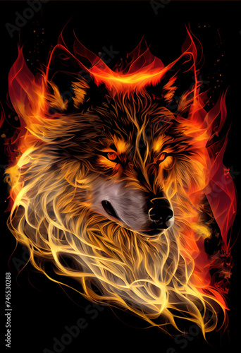 Hot burning wolf. AI render. © writerfantast