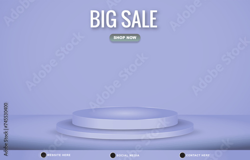 big sale discount template banner with blank space 3d podium for product sale with abstract gradient blue and white background design