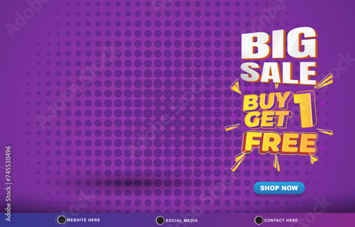 big sale discount template banner with blank space for product sale with abstract gradient purple and blue background design