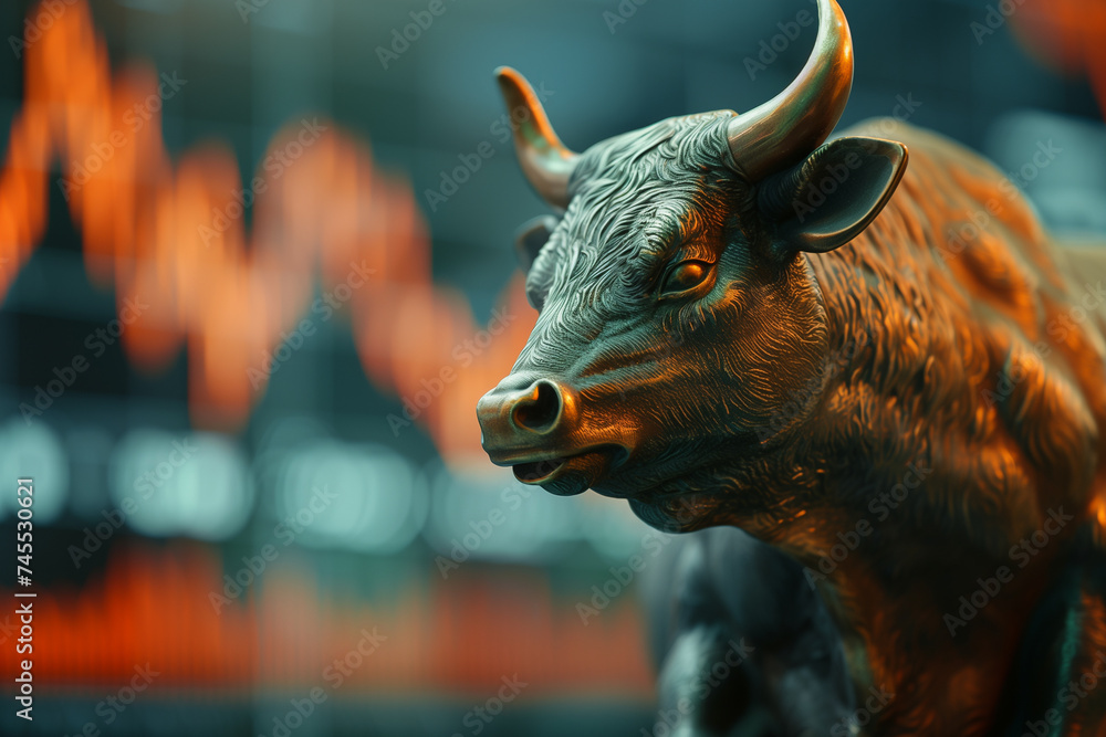portrait of a bull in bullish stock market portrait of a bull in bullish stock market