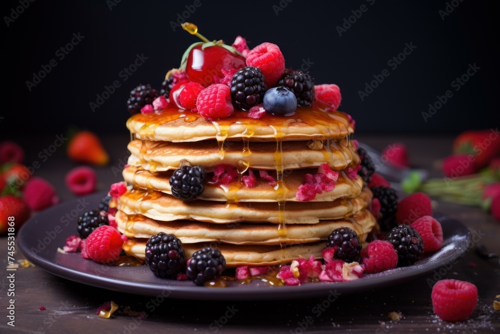 Pancakes sweet berries. Sweet syrup. Generate Ai Pancakes sweet berries. Sweet syrup. Generate Ai