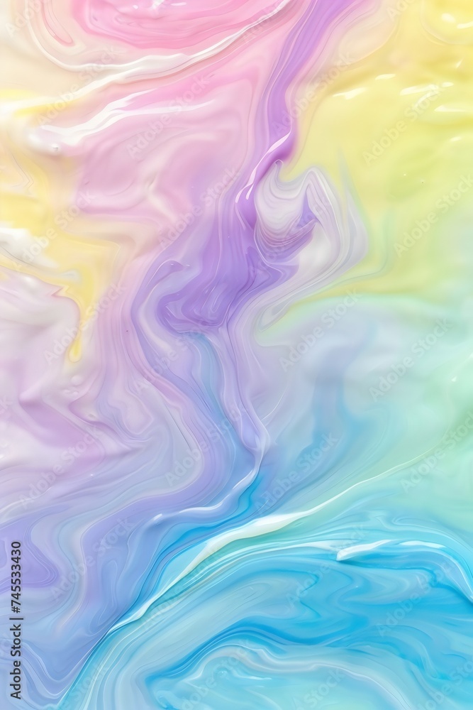 Fondo abstracto  colorido de textura liquida de marmol en tonos pastel purpura, amarillo y azul - obrazy, fototapety, plakaty 