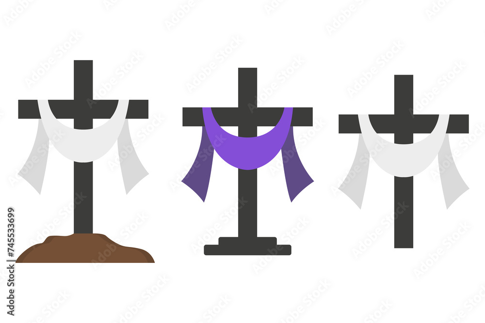 christian cross and purple fabric, Crucifixion of Jesus Christ, Good Friday concept christian cross and purple fabric, Crucifixion of Jesus Christ, Good Friday concept