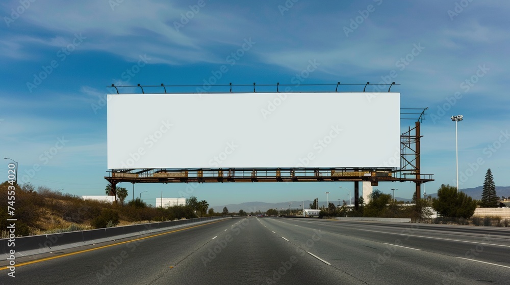 Long white billboard on the highway Long white billboard on the highway
