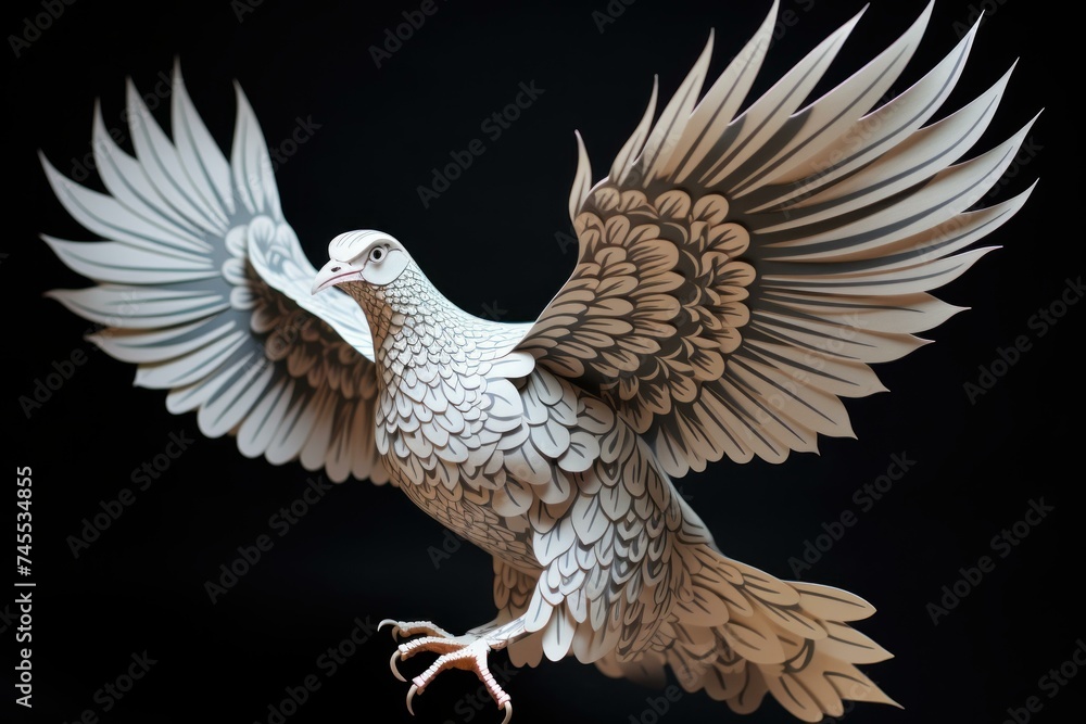 Obraz premium Paper cut pigeon fly. Religion world. Generate Ai