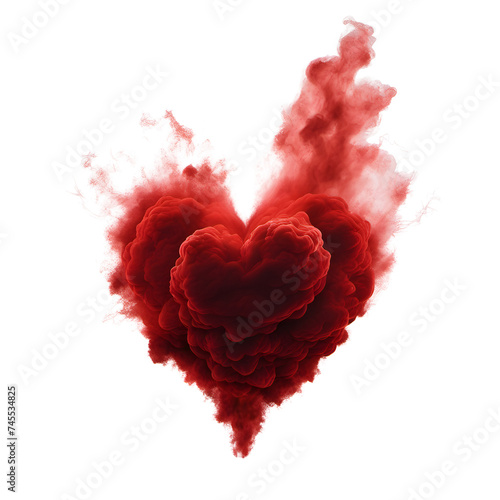 Red heart shaped smoke on a transparent background. Isolated heart shape soft cloud
