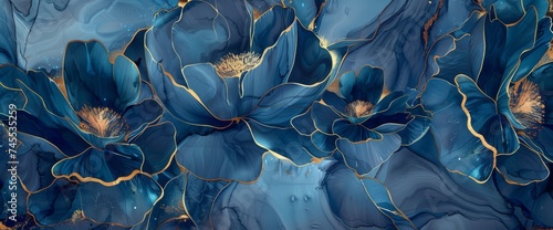 blue flower watercolor abstract painting