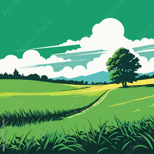 landscape with green field 