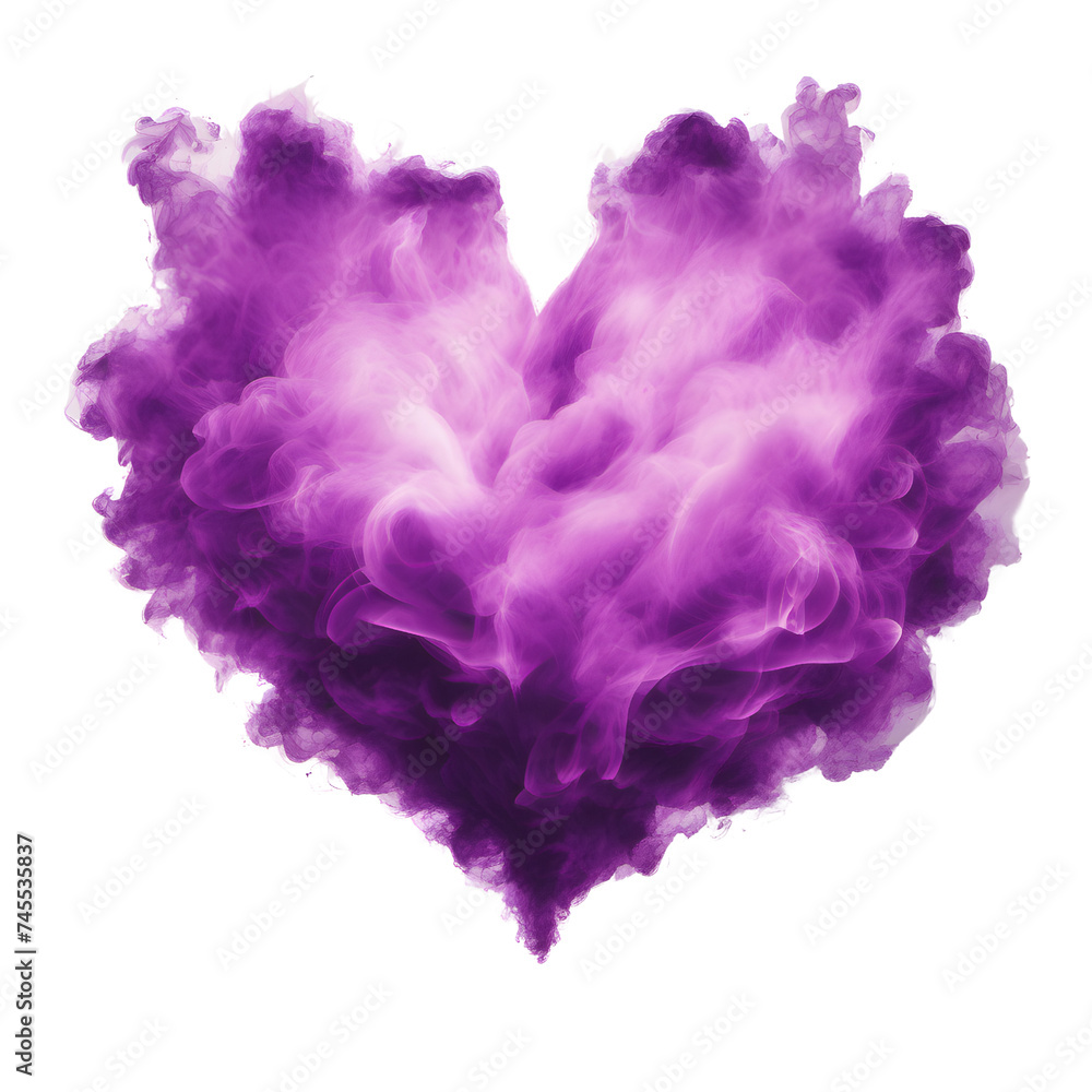 Purple heart shaped smoke on a transparent background, 3d rendering