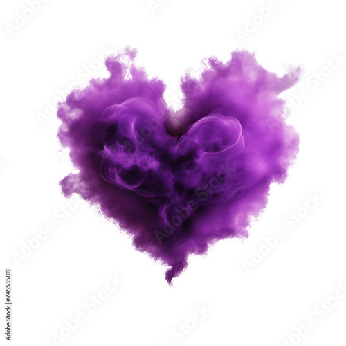 Purple heart shaped smoke over isolated background. A heart shape explosion