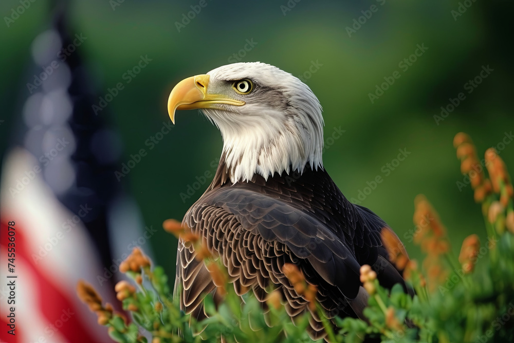 Fototapeta premium North American Bald Eagle on American flag