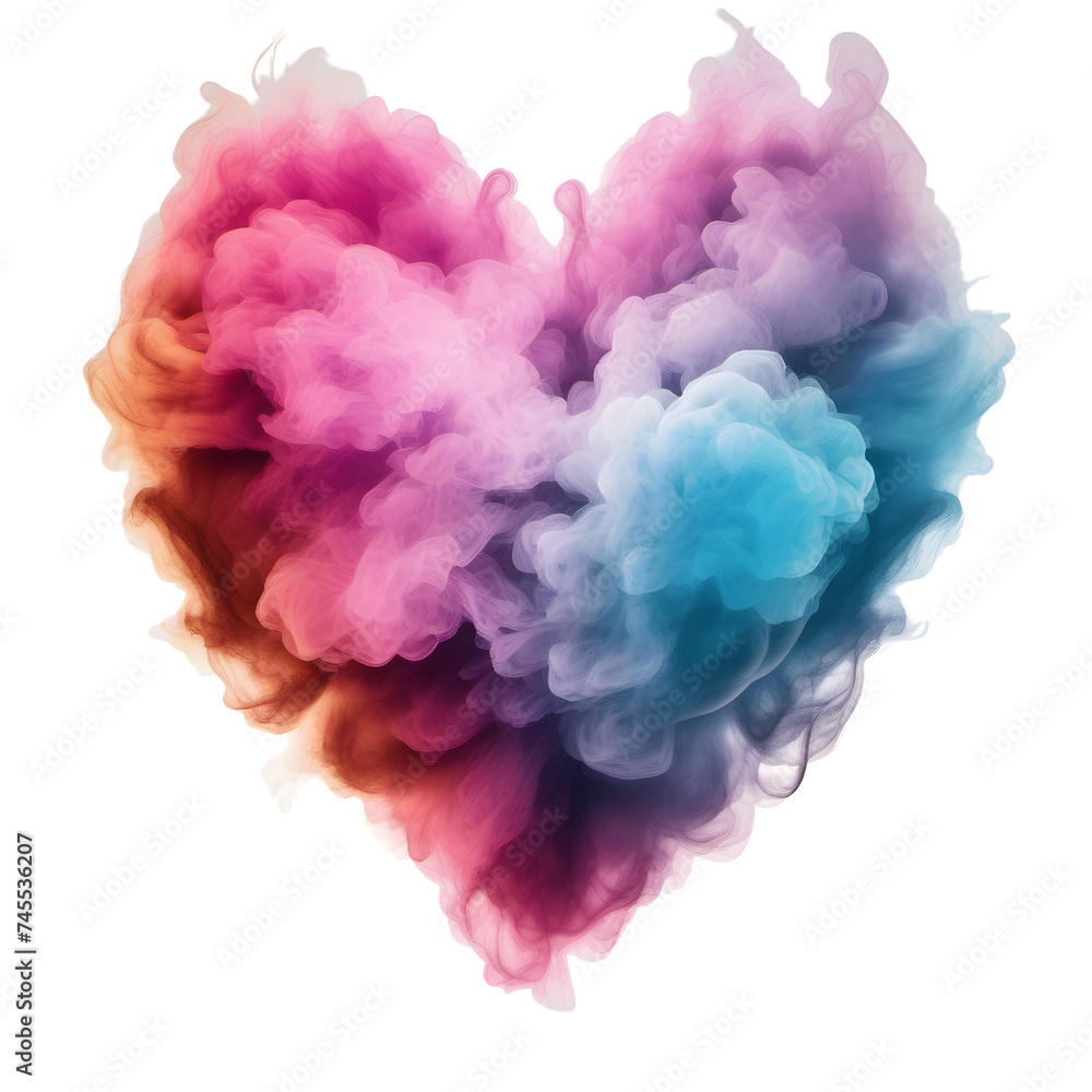 Colorful heart shaped smoke over isolated background. A heart shape explosion