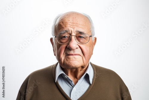 Portrait of a senior man with glasses. Isolated on white background.