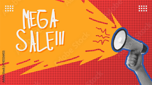 mega sale banner background with retro halftone illustration vector (ID: 745536453)