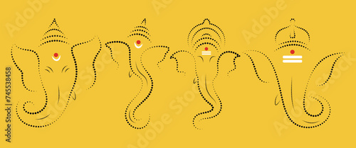 ganpati dotted line art set. Decoration for Indian Hindu Auspicious Occasion, ganesh chaturthi special vector design. 
