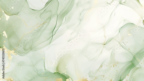 Elegant fluid green and gold marble ink texture design for luxurious wedding card, women's day background