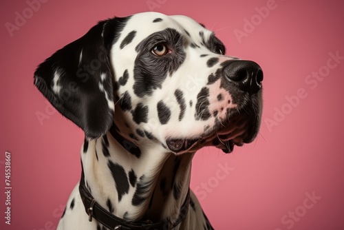 Close-up portrait capturing the charm of a cute Dalmatian against a soft studio background