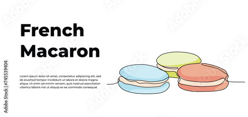Macaron cookie one continuous line design. Restaurant food menu design concept. Decorative elements drawn on a white background.