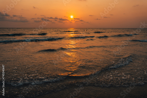 Sunset on beach landscape with sea sunset on beach