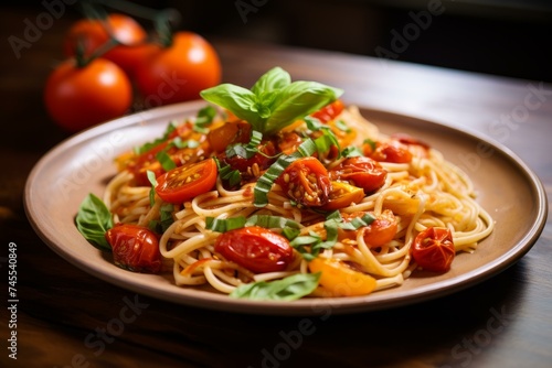 Pasta italian tomato basil. Healthy fresh. Generate Ai